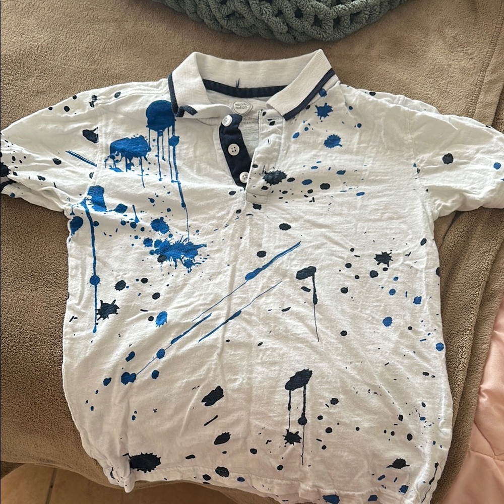 Boys White and Blue Splatter Polo Shirt